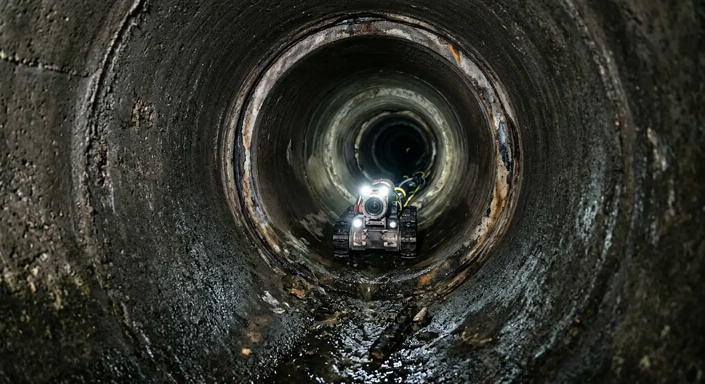 Robotic sewer camera inspecting pipe interior for Sewer Line Repair in New Fairfield